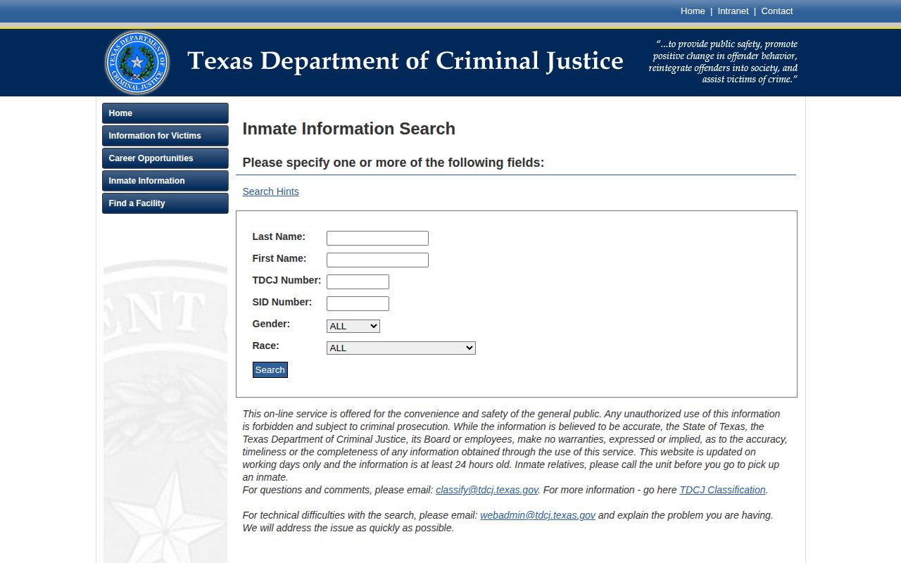 TDCJ current inmate search for a Wilbarger County state transfer