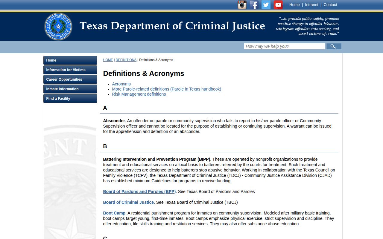 TDCJ projected release definition for Wilbarger County cases