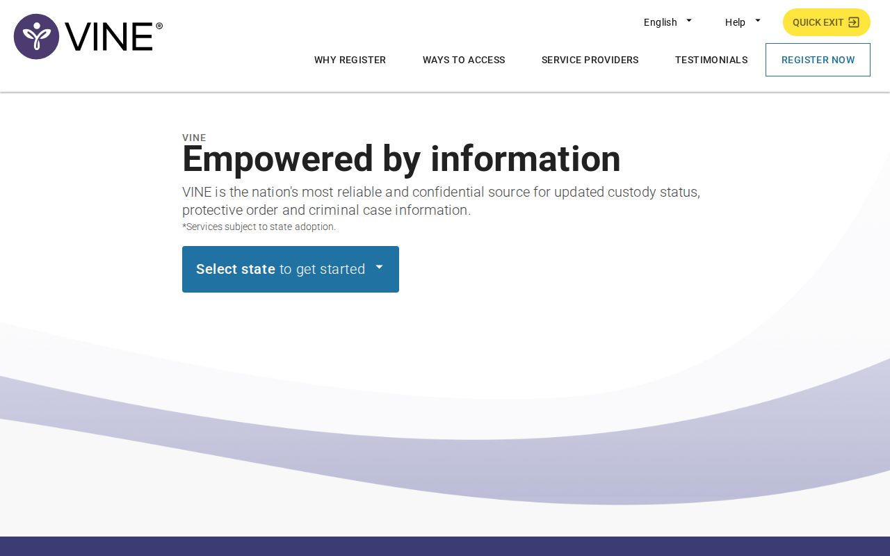 VINELink agency selector for Wilbarger County release notifications