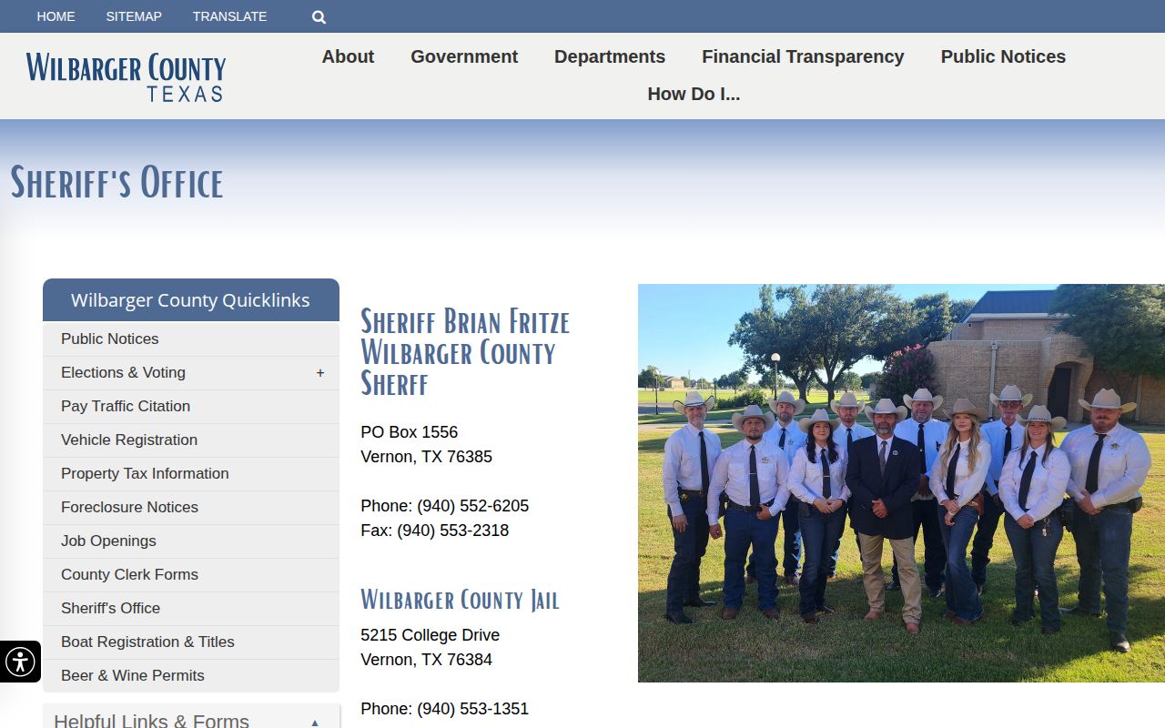 Wilbarger County released inmate roster access on the sheriff page