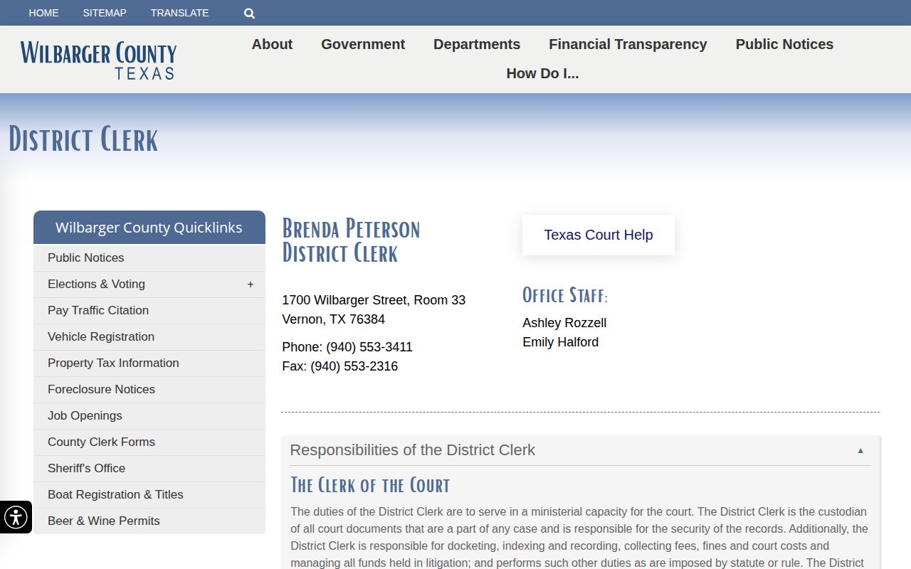 Wilbarger County released inmate felony court record source